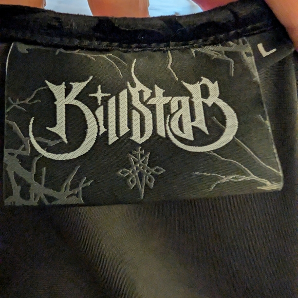 Killstar Size L Devilry Black Skater Dress Fit & Flare Velvet Embossed Design - Picture 6 of 9